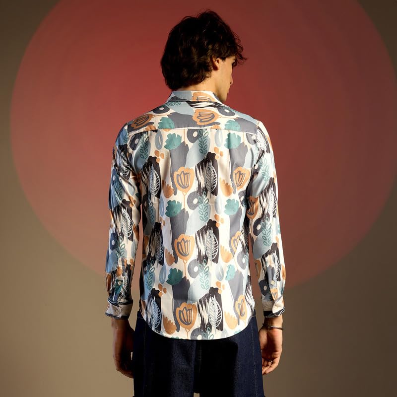 Image of CAHOOT Men's Foliage Strokes Shirt for Casual Wear | Spread Collar | Long Sleeve | Button Closure | Shirt Crafted with Comfort Fit for Everyday Wear