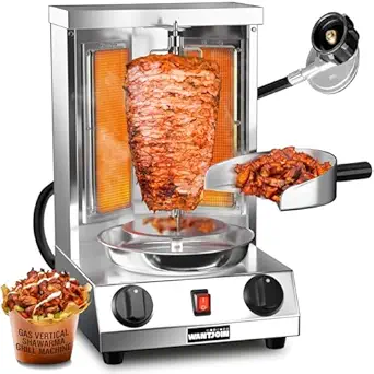 WantJoin Shawarma Grill Machine - Gas Vertical Rotisserie with 2 Burners, Stainless Steel, Cooks up to 18 lbs