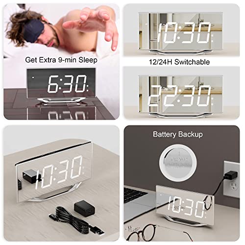 Digital Clock For Living Room, Loud Alarm Clock For Heavy Sleepers Adult, 8.7" Large Display Led Mirror Clock With 7-Level Dimmer,Snooze Mode,Dual Usb Ports, Modern Desk Clock For Bedroom Home Office #TOP5