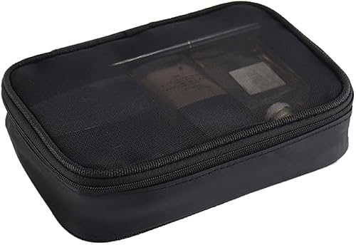 kamumanni Bolsa de maquillaje, bolsa de aseo ligera para viajes, bolsa de maquillaje compacta con cremallera, color negro, Malla Negra