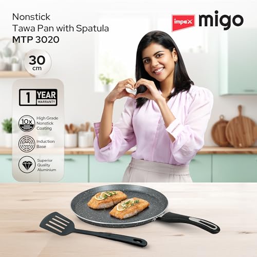 Impex Non-Stick Tawa With Spatula 30 Cm Induction Base Granite Finish | Multi-Purpose Aluminium Tawa Pan | Induction and Gas Stove Compatible Dosa... - Image 3