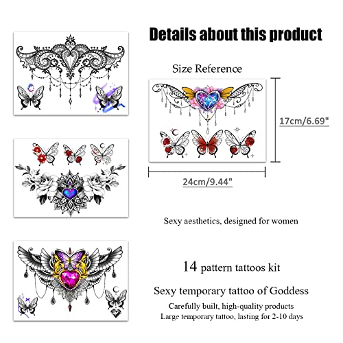 Roarhowl Sexy Temporary Tattoos For Women,Sexy Tattoo Kit, Beautiful And Exquisite,3D Realistic Flowers, Butterflies, Abdomen, Chest, Waist And Back Apply False Tattoos For Girl (Design 1) #TOP5