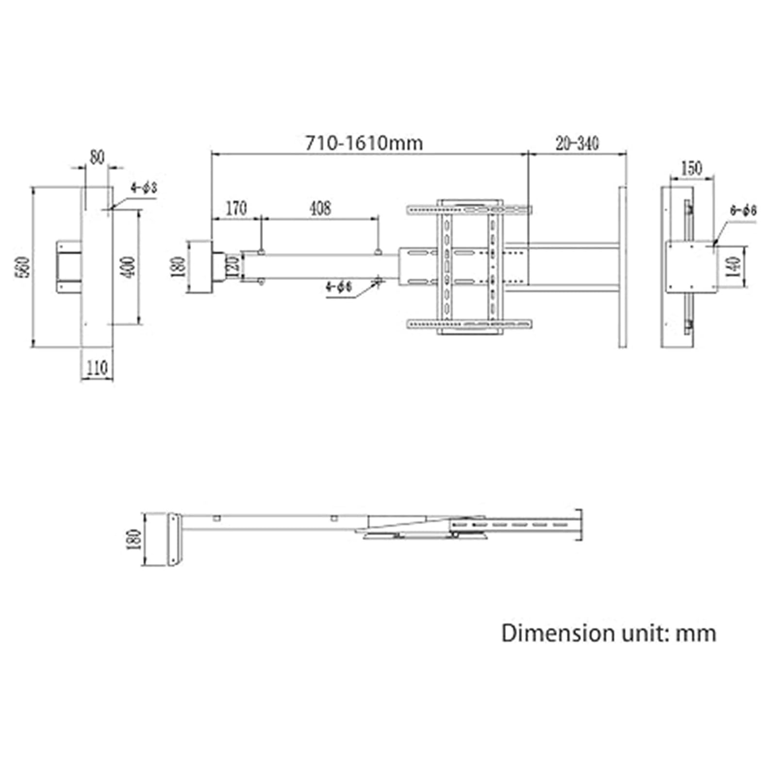 Soporte Ajustable para TV – Elevador Eléctrico para TV – Soporte Motorizado con Mando A Distancia, Ocultable En Un Mueble, Capacidad De hasta 60 Kg(For TV 42-70in Lifting 710-1610mm)