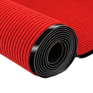ybaymy 3×10 ft Commercial Runner Rug Double Stripes Outdoor Indoor Entrance Doormat Waterproof Industrial Carpet Runner Rugs with Non-Slip PVC Backside for Home Hallway Entrance Hotel Red