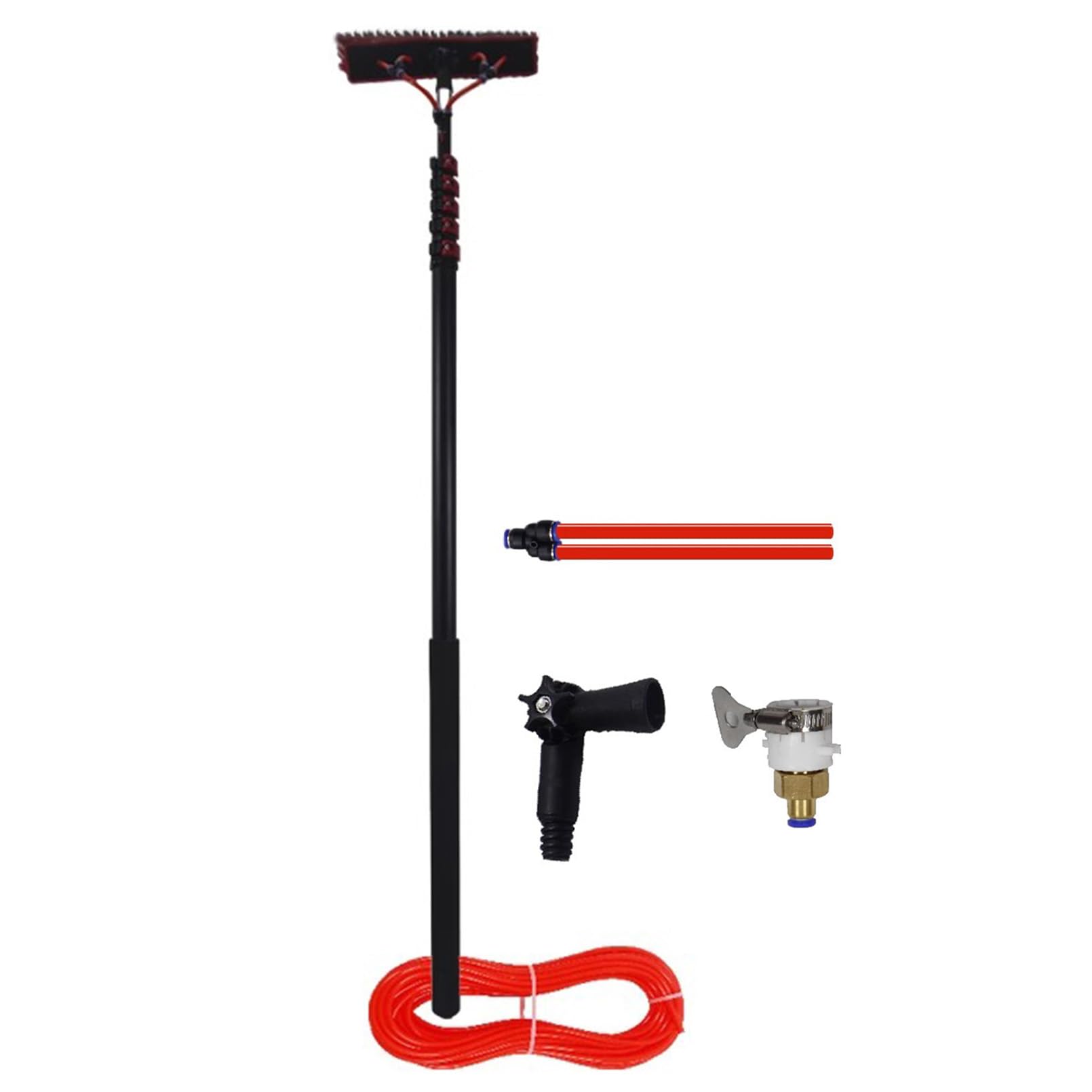 Kit de nettoyage de vitres 3 en 1 avec perche télescopique réglable et tuyau de 20 m