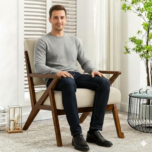 Image of Premium Sheesham Wood Arm Chair with Cushion || Cane Chairs for Balcony || Wooden Dining Chair for Living Room Furniture, Armrest Chair Garden Chairs Outdoor & Indoor || Brown Finish