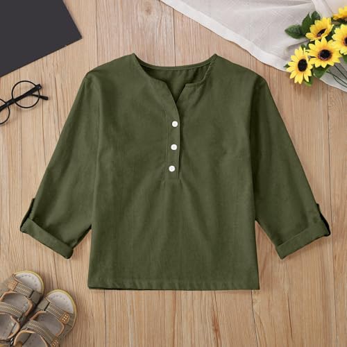 Kids Boys Girls Long Sleeve Shirts Solid Color V Neck Button Casual Tops Stylish Soft T Shirts for Youth Children3