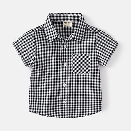Toddler Baby Boys Girls Plaid Shirts Jacket Short Sleeve Lapel Button Down Shirt Top Outwear Summer Clothes with Pocket2