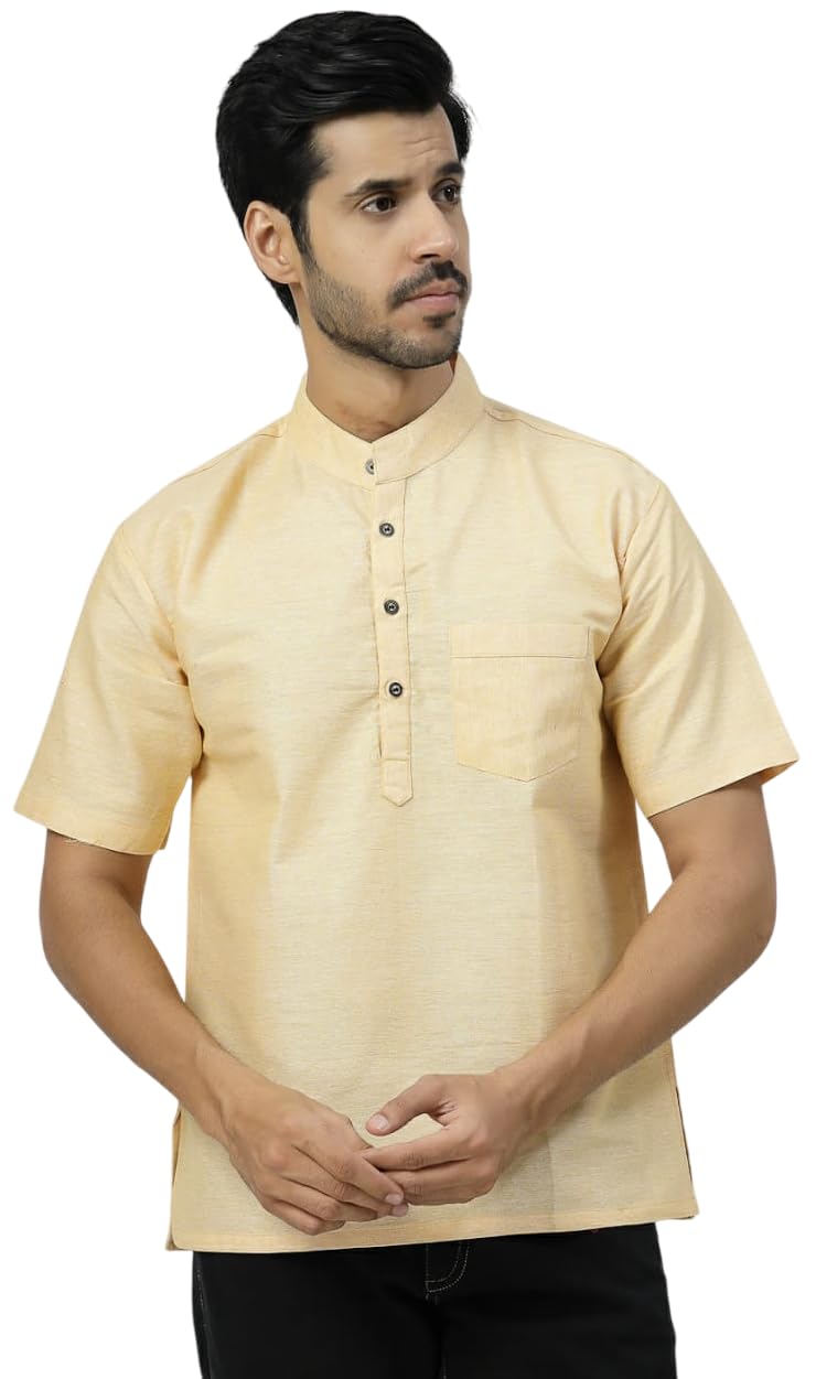 Men's Cotton Blend Regular Fit Half Sleeves Solid Short Kurta-image-16