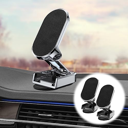 RBOKO 2-Pack Folding Magnetic Phone Holder, 360 Degrees Rotation Universal Dashboard Phone Holder Car Mount Compatible with iPhone, Samsung and Other Phones, Super Magnet with 2 pcs Metal Plates