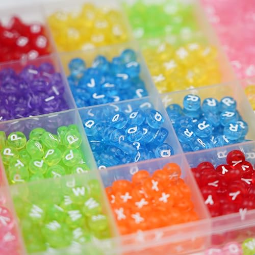 Image of Melius Acrylic Clear Color Letter Beads, 4x7mm, 1450 Pcs | Transparent Colorful Round Alphabet and Heart Beads, 28 Grid Box, For Jewelry Making, DIY Bracelets, Necklaces, Key Chains