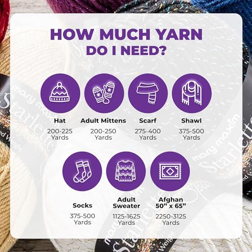 Image of Mary Maxim Starlette Sparkle Yarn, Medium Worsted Weight Purple Yarn for Knitting and Crocheting, Acrylic Polyester Blend for Blankets, Clothing, and Decor, 196 Yards