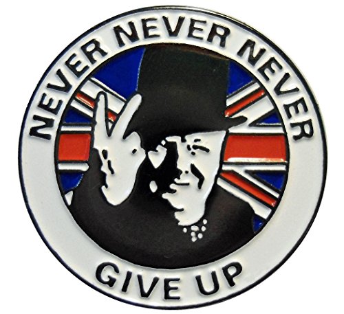 Image of WW2 Winston Churchill NEVER GIVE UP Britain GB V For Victory Military Pin Badge