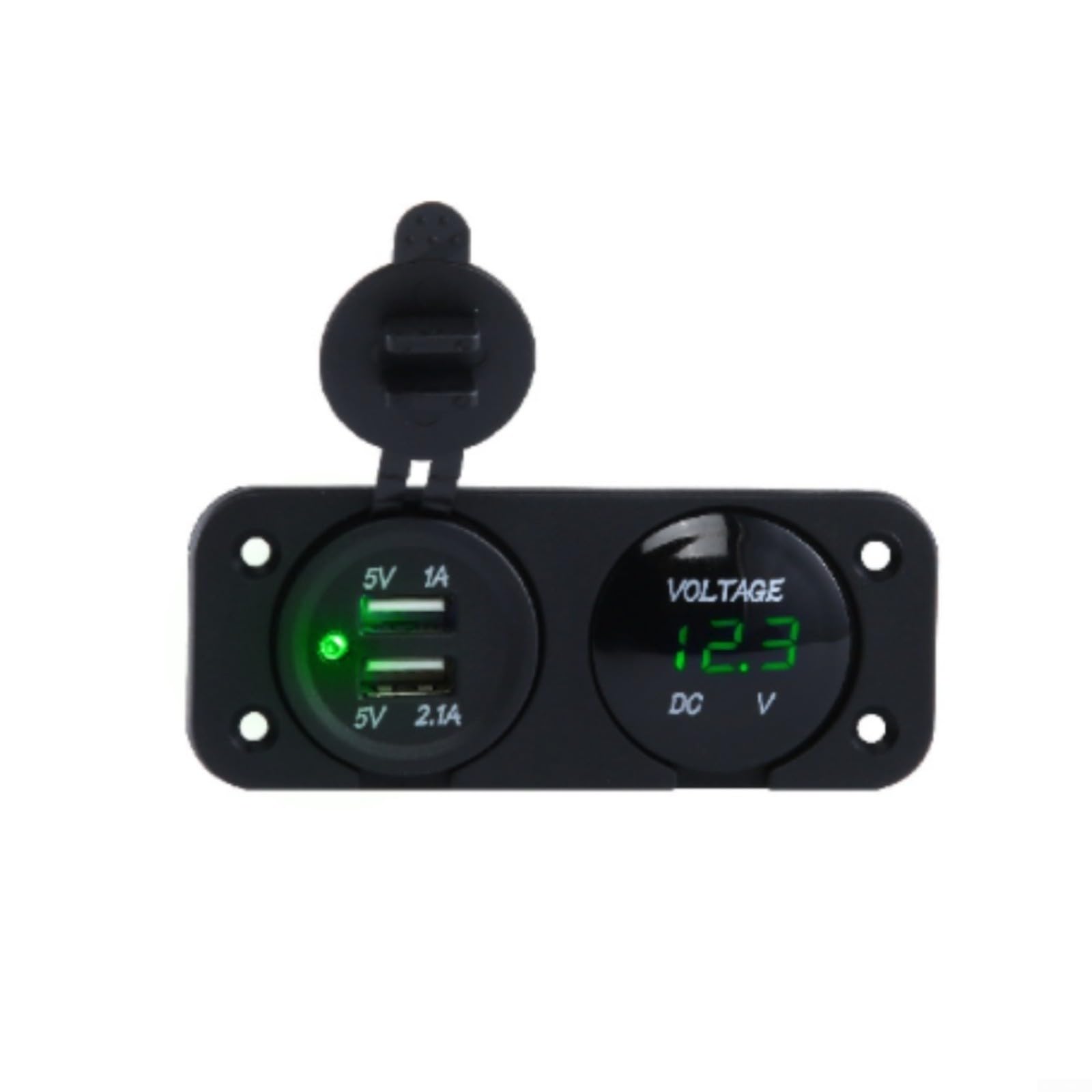 Panel de cargador de coche USB dual con voltímetro, carga rápida de 3,1 A, indicador LED, 12-24 V, compatible con coches, camiones, barcos (verde)