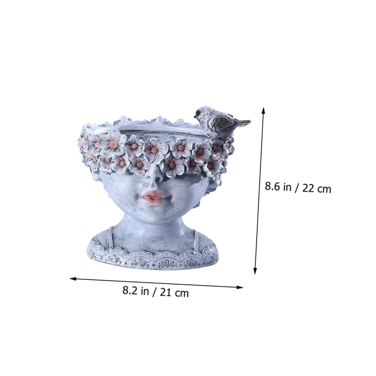 Toyvian Pot de Fleurs Solaire Visage de Jeune Fille pour Jardin et Balcon, Pot en Résine Gris Moyen, Décoration Extérieure Lumineuse et Créative, Ornement Artistique Moderne