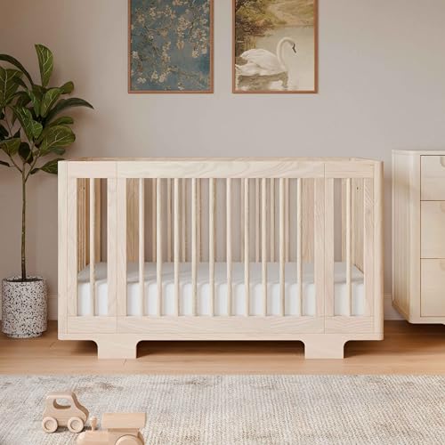 Image of Babyletto Yuzu Convertible All-Stages Bassinet, Midi, Full-Size Crib in Washed Natural, Greenguard Gold Certified, Portable & Adjustable with Conversion Kits and Pads Included