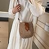 Wedhapy Sacs en paille pour femmes 20 x 23 cm sac à main décontracté en paille avec bandoulière en cuir réglable et fermeture éclair idéal pour la plage l'été et les sorties. #4