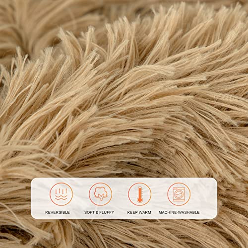 Toonow Soft Fuzzy Faux Fur Throw Blanket,50"X60",Reversible Lightweight Fluffy Cozy Plush Fleece Comfy Furry Microfiber Decorative Shaggy Blanket For Couch Sofa Bed,Khaki #TOP2