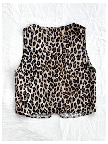 WDIRARA Women's Leopard Print Bow Tie Front Vest Sleeveless V Neck Crop Tank Top2