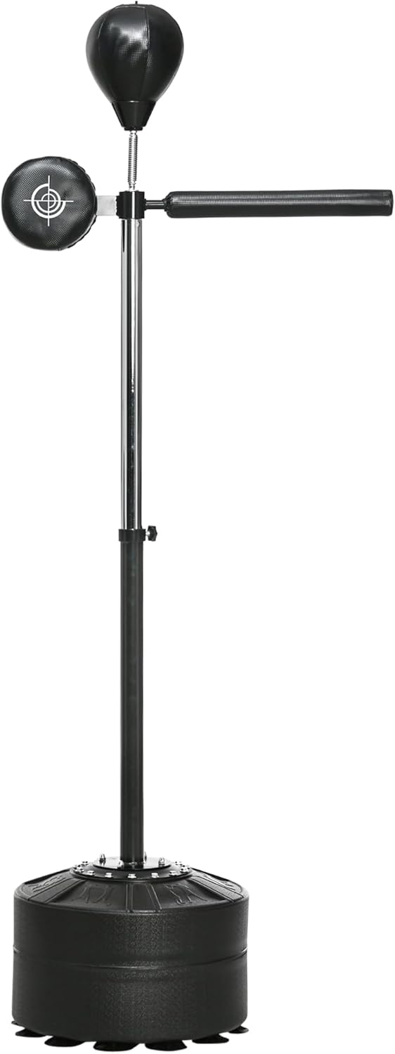 Soozier Free Standing Boxing Bag with Stand, Punching Speed Bag Reaction Bar Challenge with Suction Cups, 64-81in Adjustable Height for Teenagers and Adults