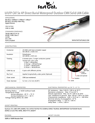 Cable Ethernet Cat5e Outdoor 500ft Fast Cat Negro miniatura 2