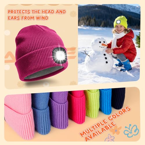 HAOCEE Bonnet LED Lumineux pour Enfant&Doublure Polaire Chaude(Rouge Rose) – vue 4