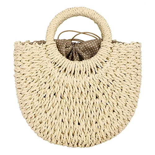 Image of Rattan Handmade Straw Tote Handbag Beach Shoulder Bag Summer Beach Rattan Bag Straw Bag