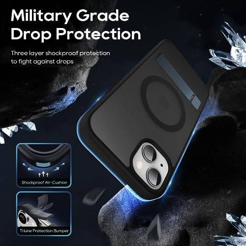 Coque iPhone 15 Case compatible Magsafe protection verre trempé béquille robuste noir
