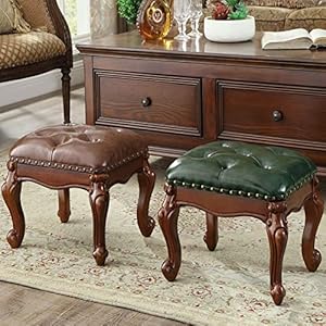 Small foot stool leather ottoman foot rest wooden footstool faux upholstered footrest for living room 15 34 x 13 x 12 12h green  urban country home decor