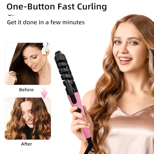 Image of Automatic Curling Wand,Anti-Scald Ceramic Curling Iron,Portable Auto Spiral Hair Curler for Women,Detangle Scald-Free Fast Heating Rollers Suitable for Long and Short Hair Styling(Pink19)