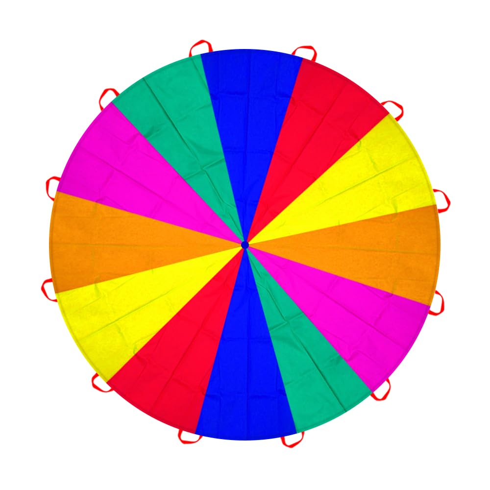 AMYESE Rainbow Parachute with Handles for Kids Outdoor Party Games, Team Building Play Parachute Group Cooperative Team Game Toys, Family Get-Together Entertainment