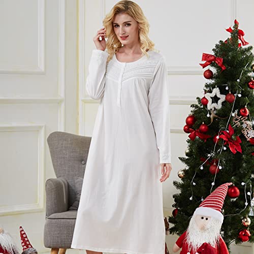 Keyocean Nightgown For Women, Soft 100% Cotton Knit Lightweight Comfy Older Ladies Sleepwear Gown, Cream, X-Large (Xl) #TOP2
