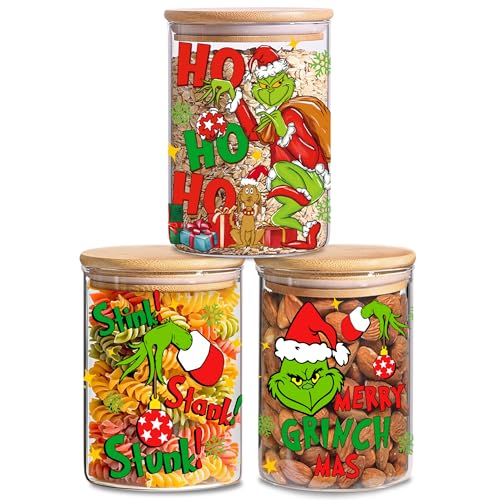Christmas Cookie Jar with Lids, Christmas Kitchen Decor 3 Pack Gl...