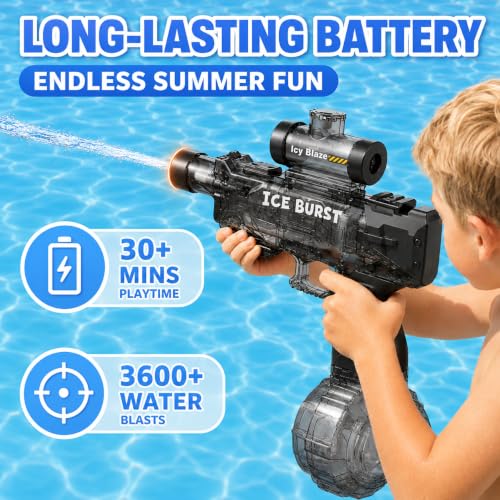 Electric Water Gun for Adults Kids, Automatic Water Guns 32FT Long Range, LED Light Watergun, Squirt Gun for Summer Outdoor Water Toys Pool Beach Party Water Blaster Gift for Boys Girls, Grey — view 5