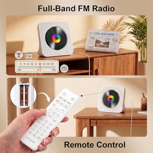 Image of Gueray CD Player Portable Bluetooth Desktop CD Player for Home with Timer Built-in HiFi Speakers with LCD Screen Display Boombox FM Radio USB Type-c (White)