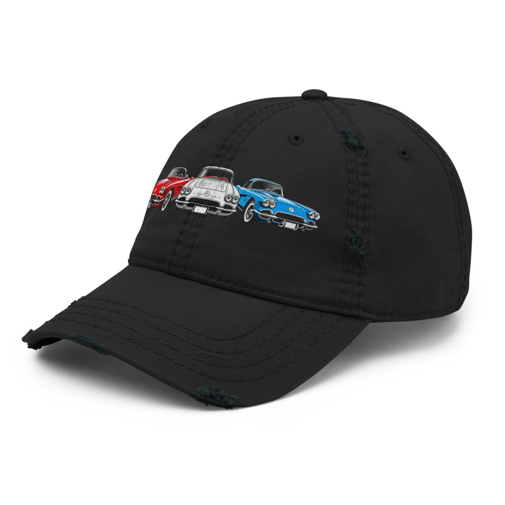 1961 Corvette Distressed Dad Hat - Czerwony, Biały i Niebieski Klasyczny C1 Czapka Samochodu Sportowego