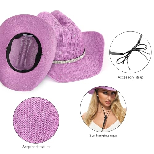 Image of Sequin Cowboy Hat for Men & Women - Sparkly Cowgirl Hat with Thread Detail, Stylish Cowboy Hat for Parties