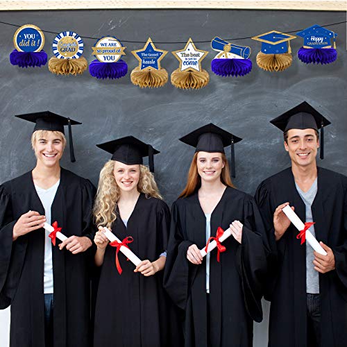 Party Greeting 2022 Graduation Party Decorations Class Of 2022 Congrats Grad Honeycomb Centerpieces Congratulate Graduation Table Toppers For Graduation Party Favor Supplies Blue Gold 8Pcs thumb #5
