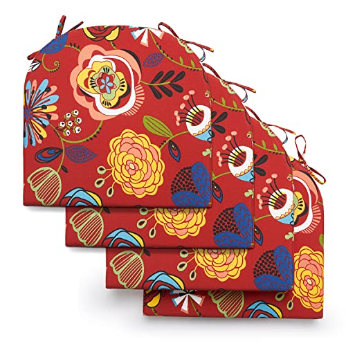 Downluxe Outdoor Chair Cushions, Waterproof Round Corner Memory Foam Seat Cushions With Ties For Garden Patio Funiture, 17" X 16" X 2", Sonia Scarlet, 4 Pack #TOP1