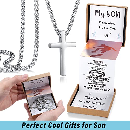 Unique Cross Necklace Gifts with Pull Out Gift Box for Son/Grandson/Dad/Love on Graduation/Father's Day/Birthday-Black/Silver(Various Sizes)2