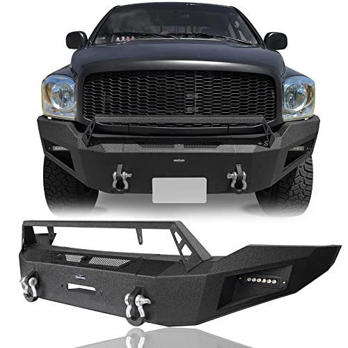 Hooke Road 06-08 Ram 1500 Full Width Front Winch Bumper w/Bull Bar Hoop Compatible with Ram 1500 2006 2007 2008 Pickup Truck