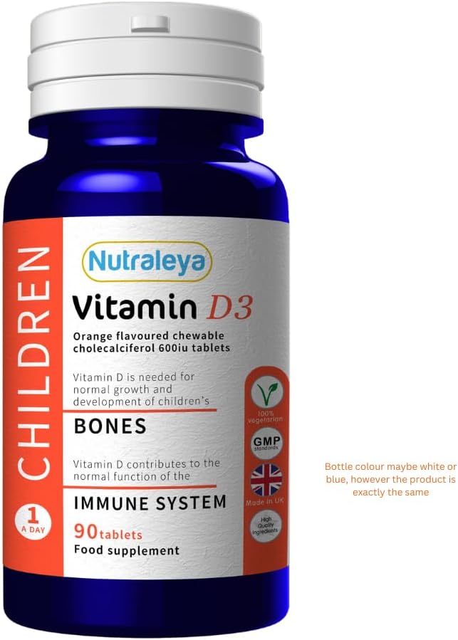 Vitamin D3 for Children Ages 3 to 12 Years (90 Chewable Tablets) - 600 IU Vitamin D for Bone, Muscles, & Immune Support - Orange Flavoured & Sugar Free Chewable Vitamin D for Kids