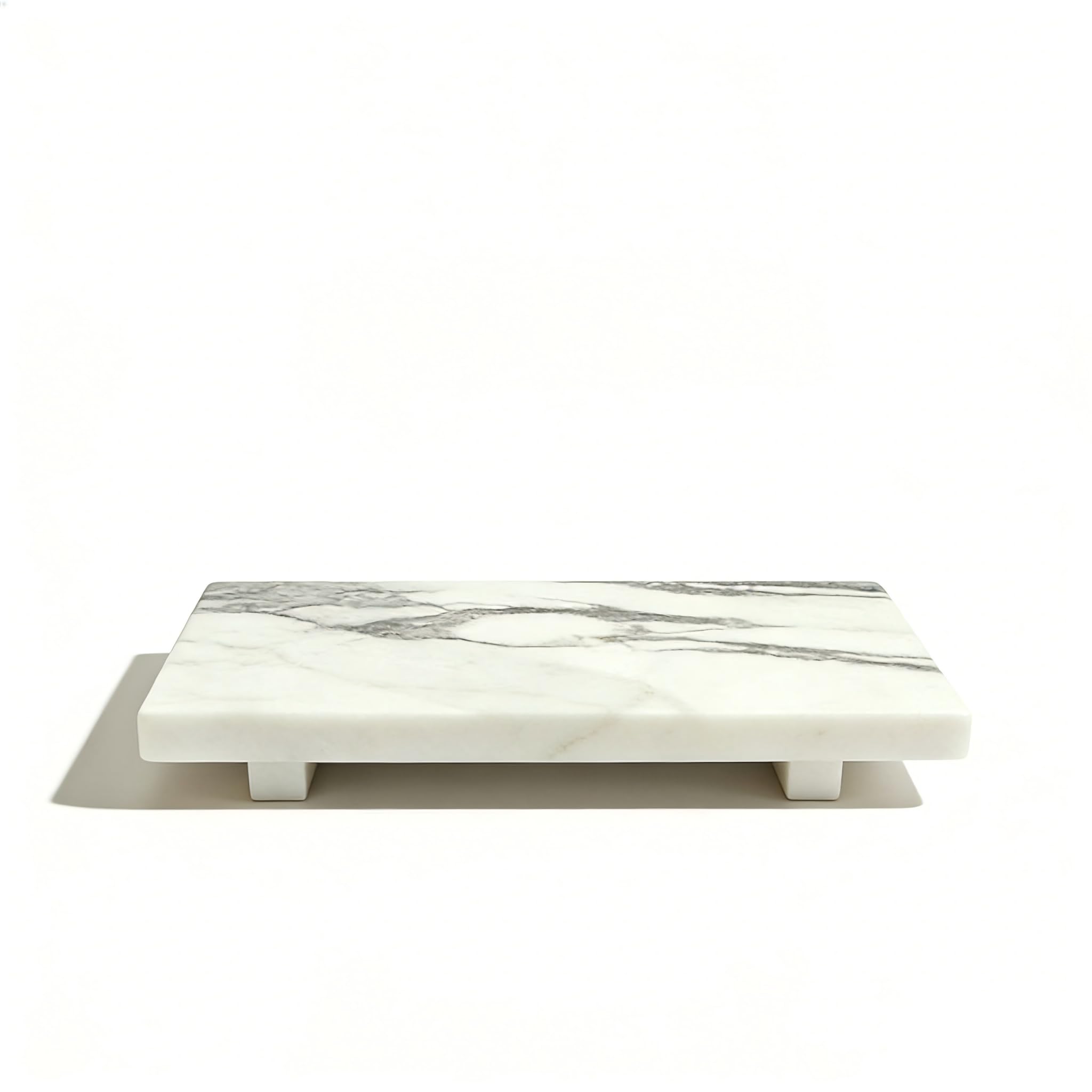 Sirizen-Diving White Marble Pedestal Stand, Bathroom Vanity Counter Organizer, Jewelry And Soap Display Stone Tray (White)