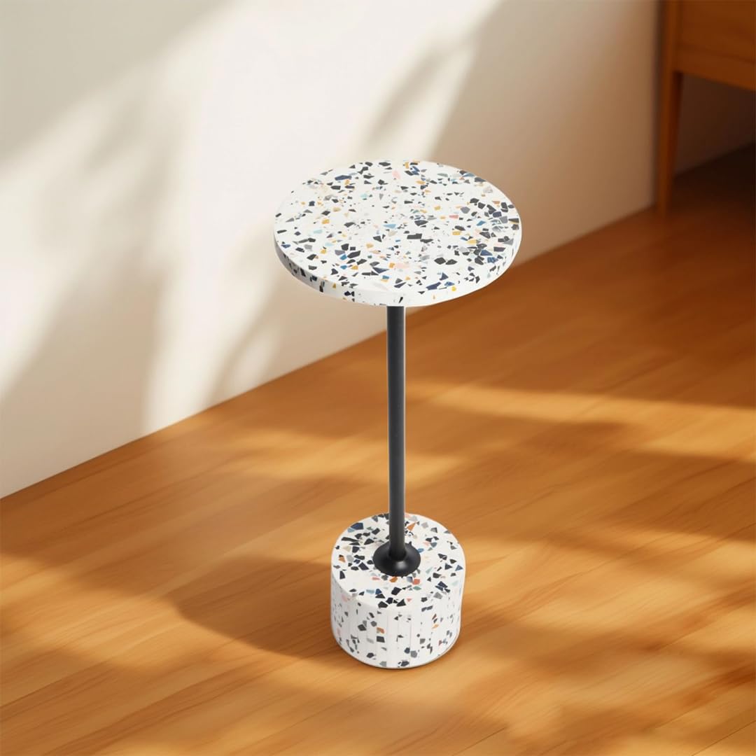 CASADECOR White Terrazzo Round Coffee Table, 25 cm x 24.99 cm x 58 cm, Modern, Indoor