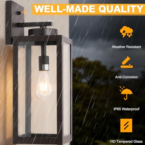 Image of 20 inch Oil Rubbed Bronze Dusk to Dawn Outdoor Wall Lights with Closed Bottom | Large Waterproof Outdoor Wall Lantern Porch Lights, Anti-Rust Modern Outside Wall Sconce Coach Light for House, E26, 2-Pack