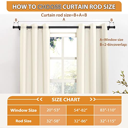 Tonial Curtain Rod 32 To 58 Inch(2.6-4.8Ft), Telescoping Splicing 3/4 Drapery Rods For Windows 20 To 53 Inch(1.7-4.4Ft), Decorative Single Rod With Small Cap Finial, Black #TOP3