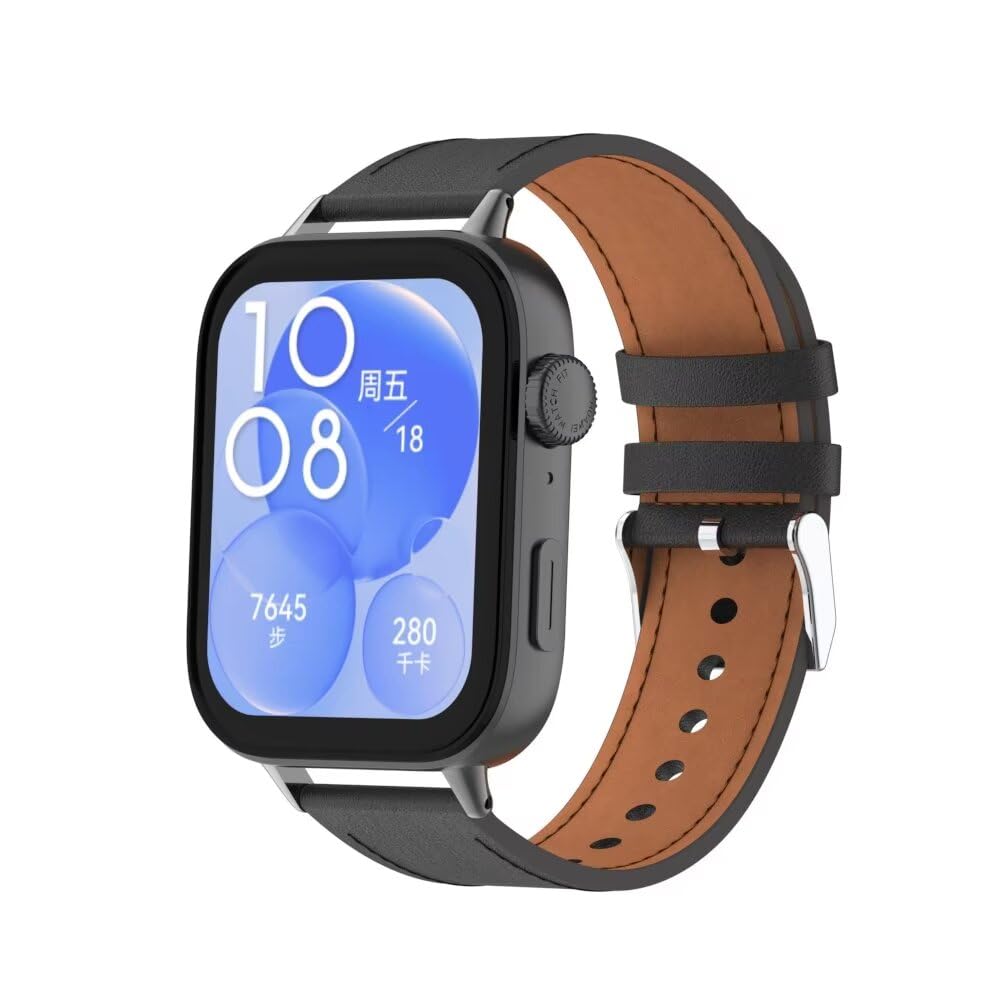 T-BLUER Watchband Compatible with Huawei Watch Fit 3 Strap,Leather Replacement Bracelet Band Accessories for Huawei Watch Fit 3 Black โ image 1