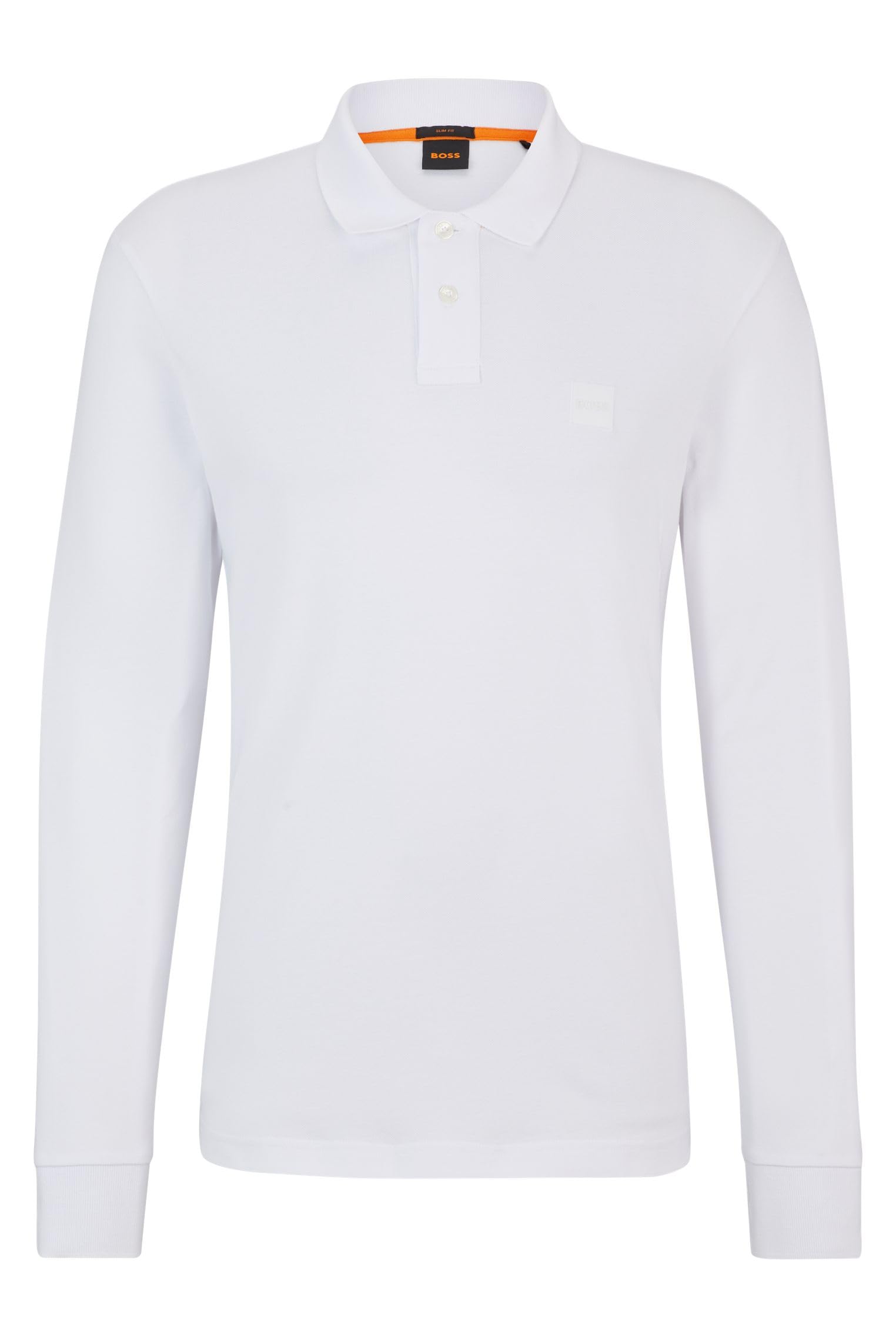 Boss Men's White Orange Passerby Premium Cotton Long Sleeve Polo Shirt With Logo Detail in Size XL, Sports Direct