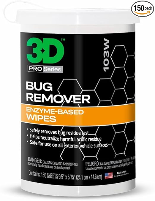 3D Bug Remover - Versatile Exterior Solution for Removing Bugs from Windows, Mirrors, And Multiple Surfaces Safe for Car Paint, Wax & Clear Coat, 150 Wipes