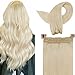 LaaVoo Secret Wire Hair Extensions Blonde Fish Wire Human Hair Extensions Light Blonde One Piece Real Hair Extensions Straight Layered Extensions Blonde Human Hair with Wire Double Weft 12â€ 80Gram